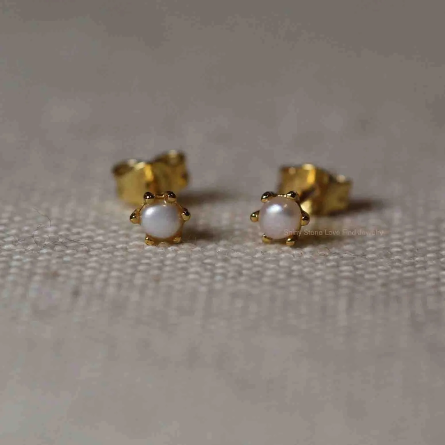 14k solid gold Pearl earrings stud by VicStoneNYC Fine Jewelry