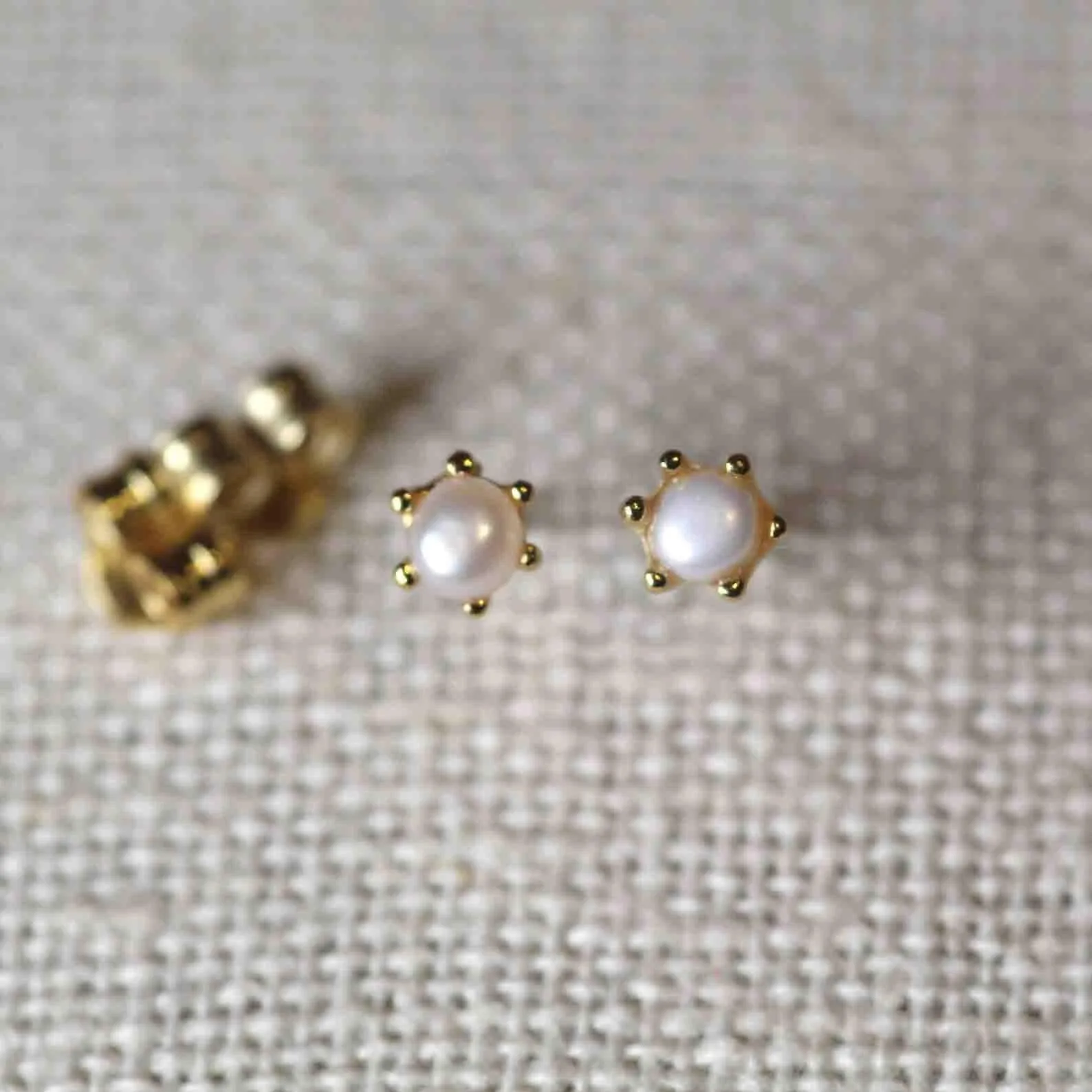 14k solid gold Pearl earrings stud by VicStoneNYC Fine Jewelry