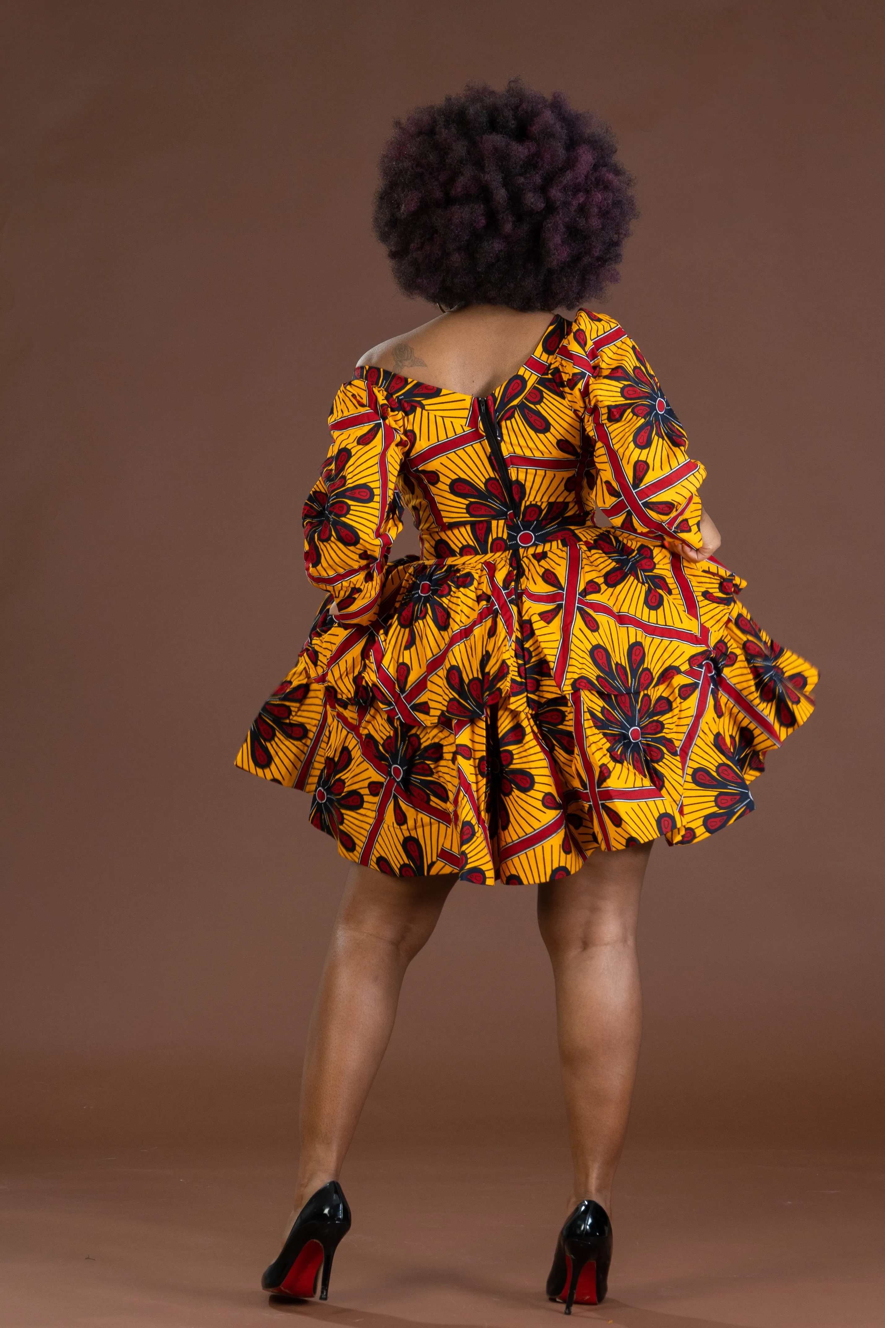Akachi Ankara Short Flare Dress |Yellow African print