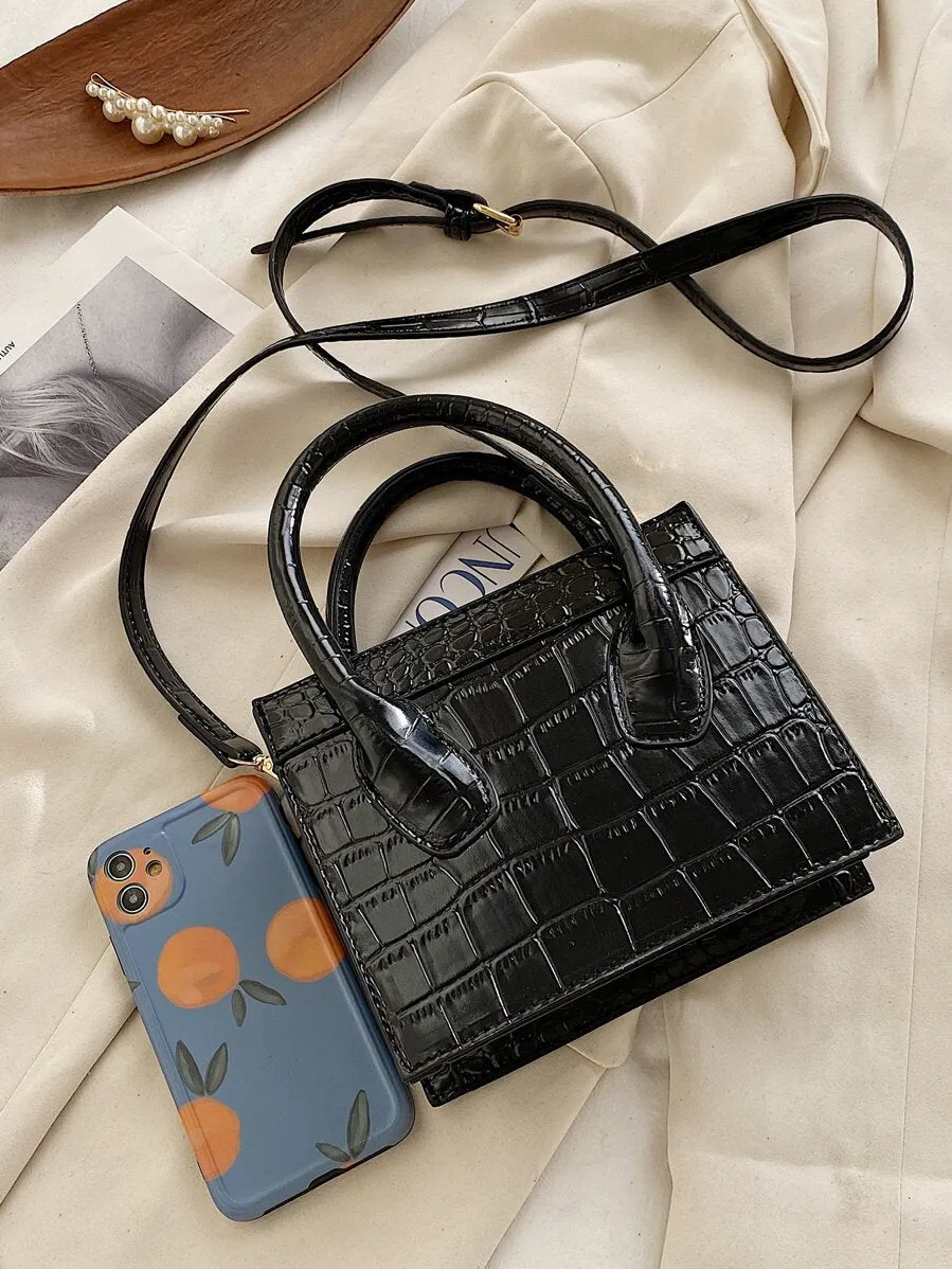 Croc Embossed Satchel Bag