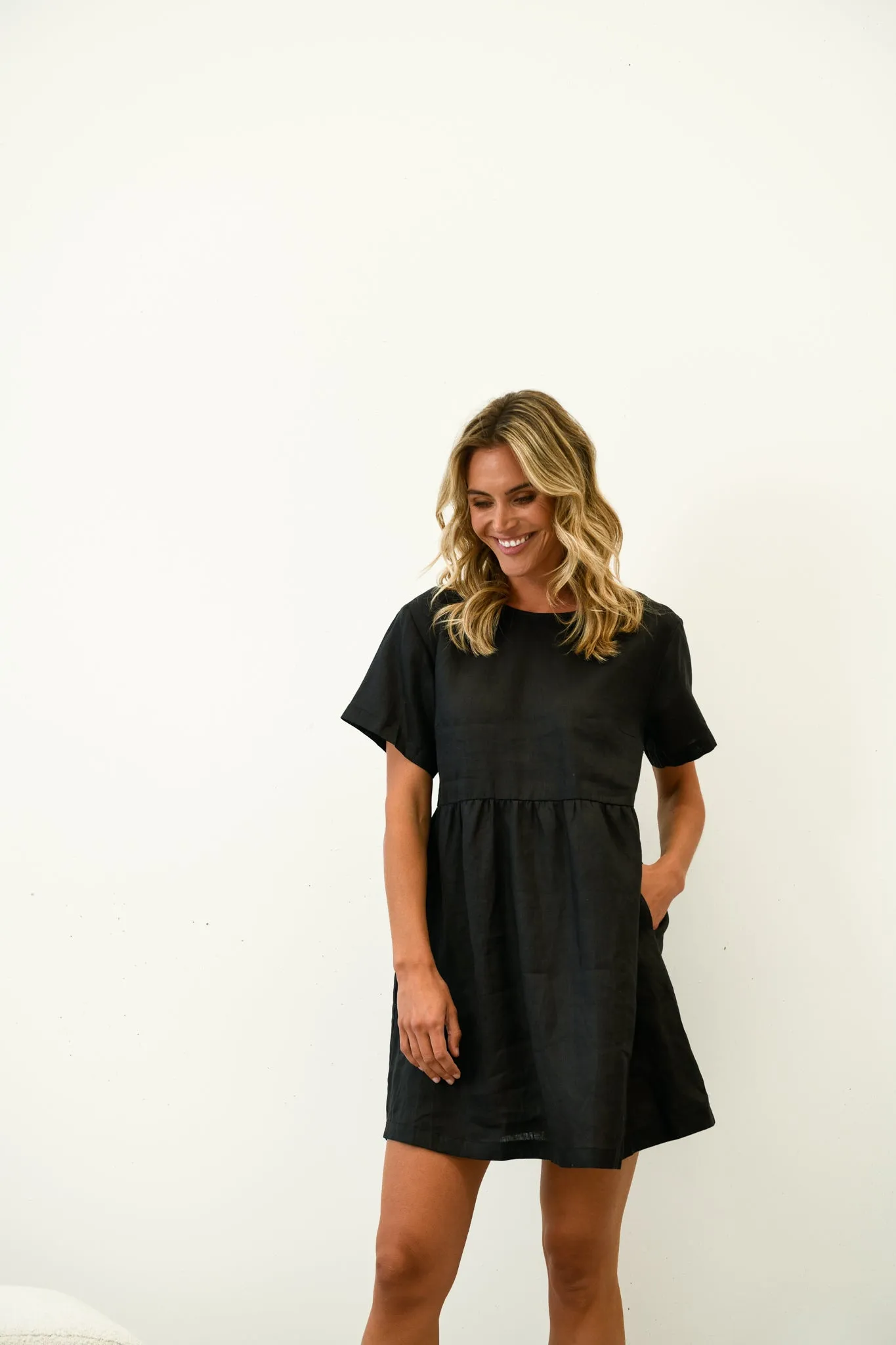 HARLEY LINEN TEE DRESS - BLACK