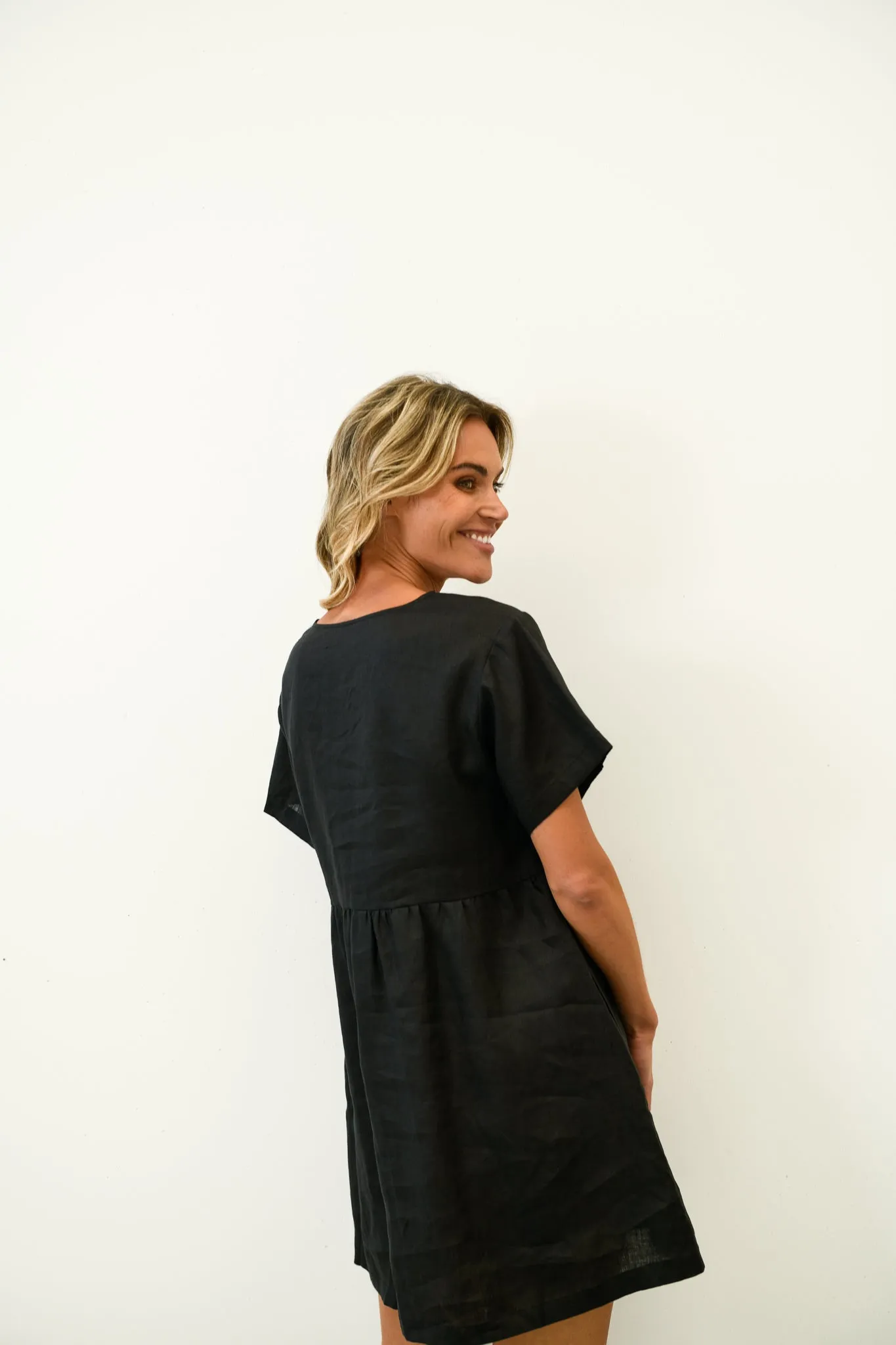 HARLEY LINEN TEE DRESS - BLACK