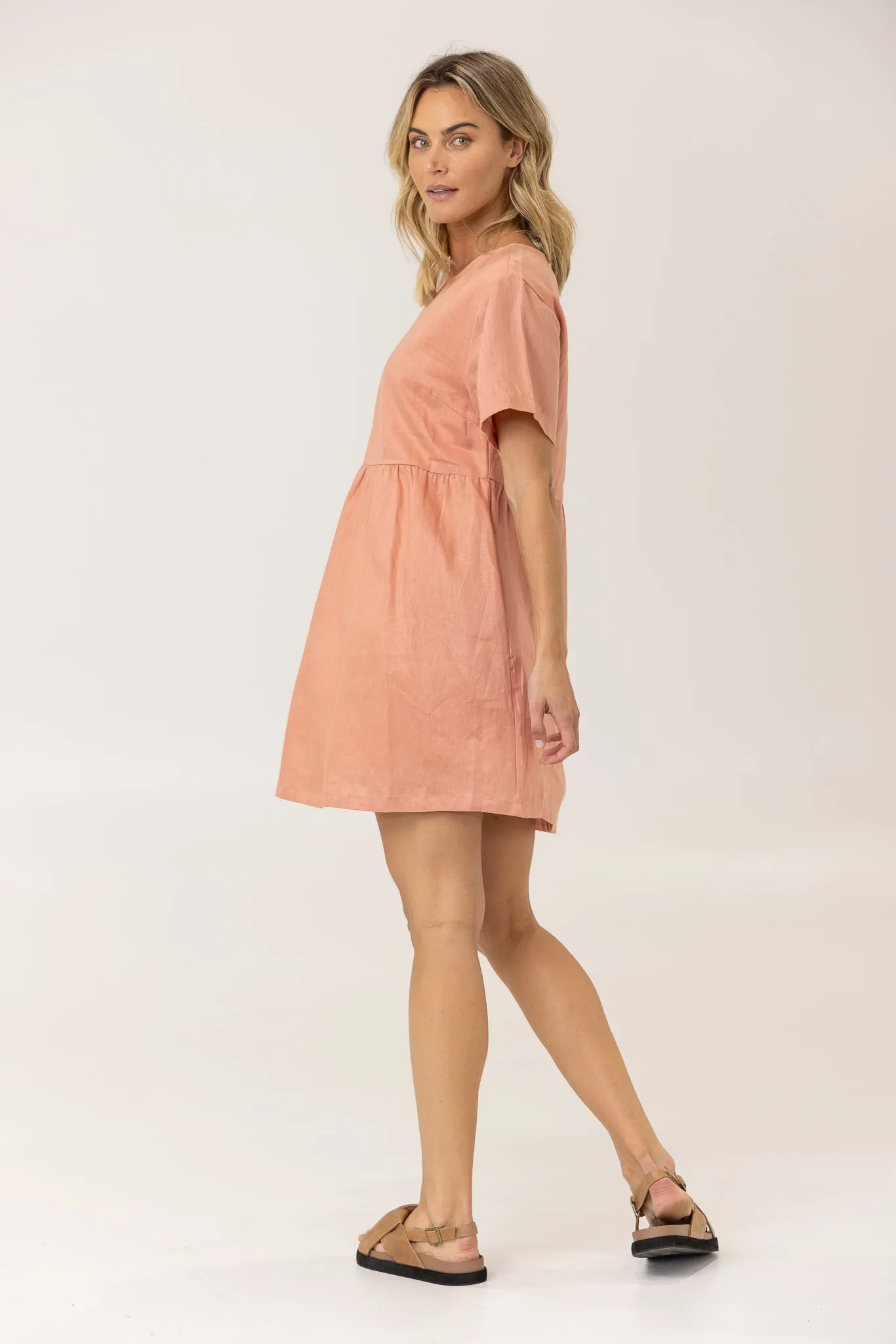 HARLEY LINEN TEE DRESS - TERRACOTTA