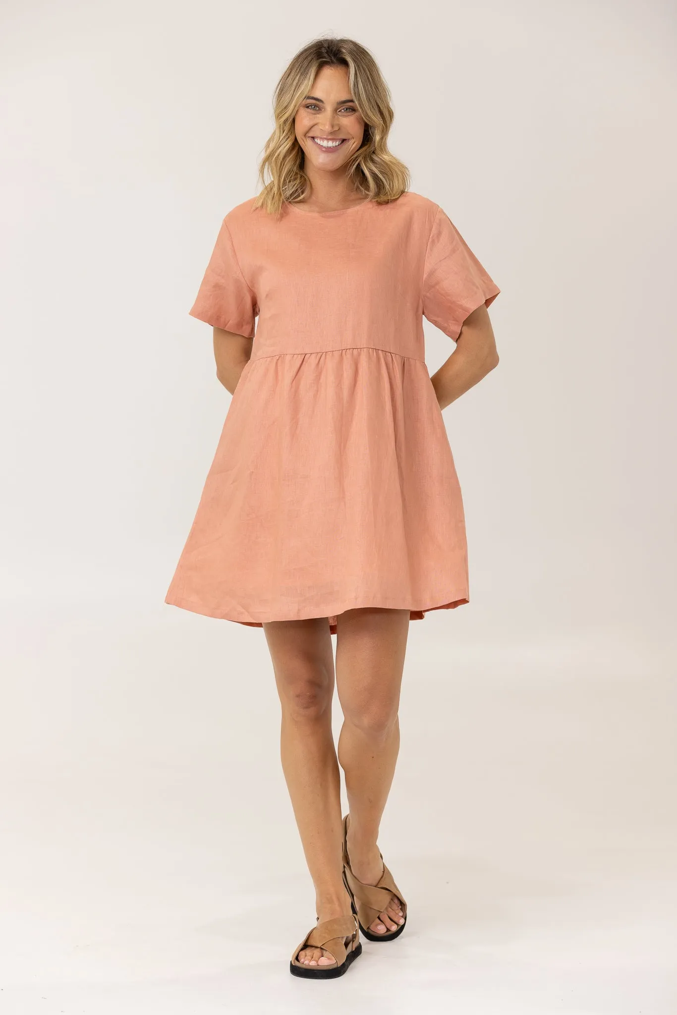 HARLEY LINEN TEE DRESS - TERRACOTTA