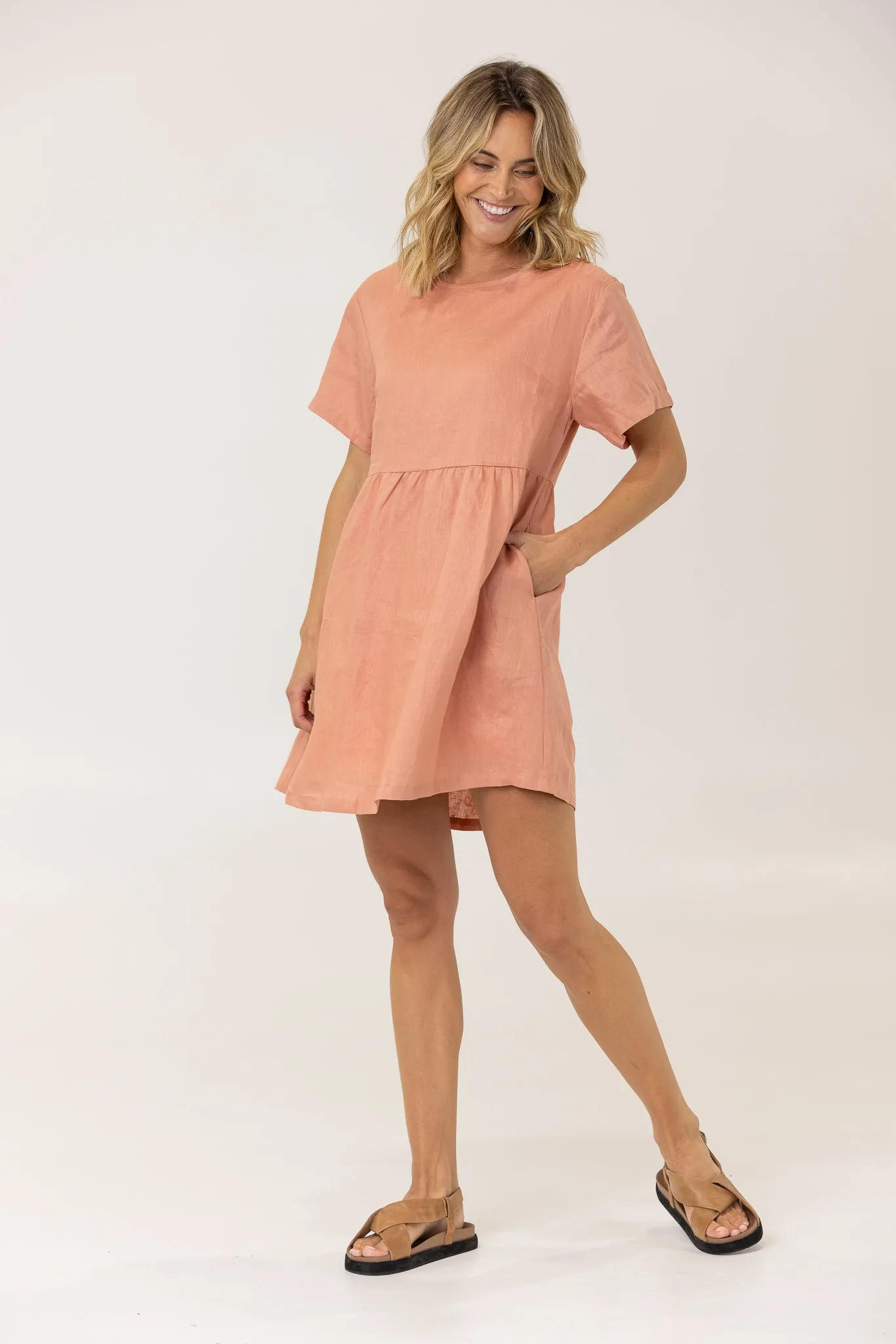 HARLEY LINEN TEE DRESS - TERRACOTTA