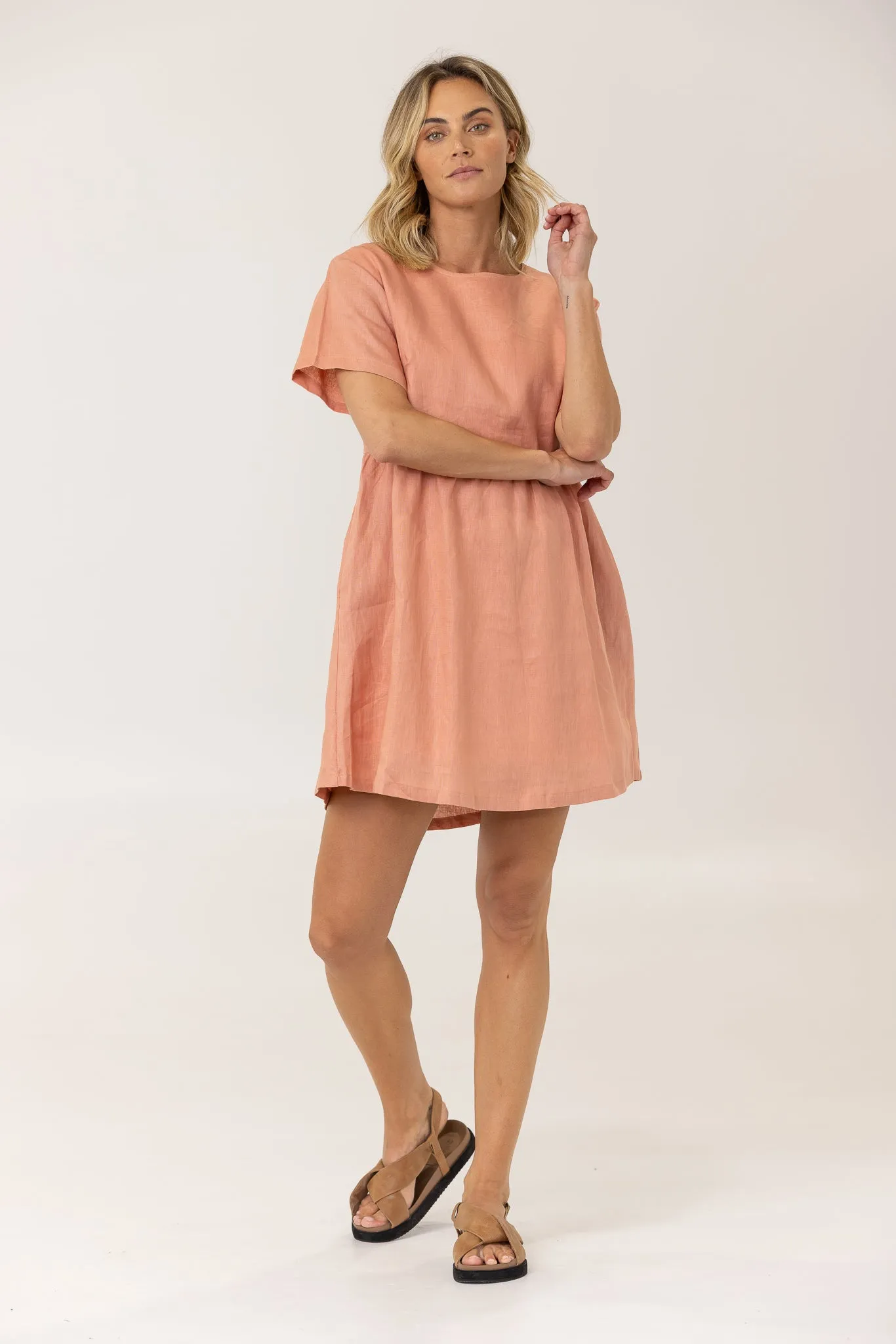 HARLEY LINEN TEE DRESS - TERRACOTTA
