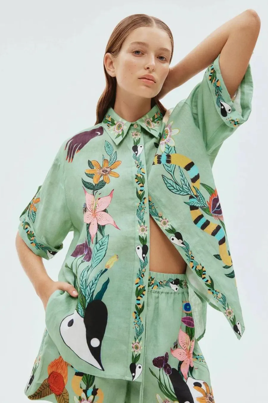 Meagan Oversized Linen Shirt Jade