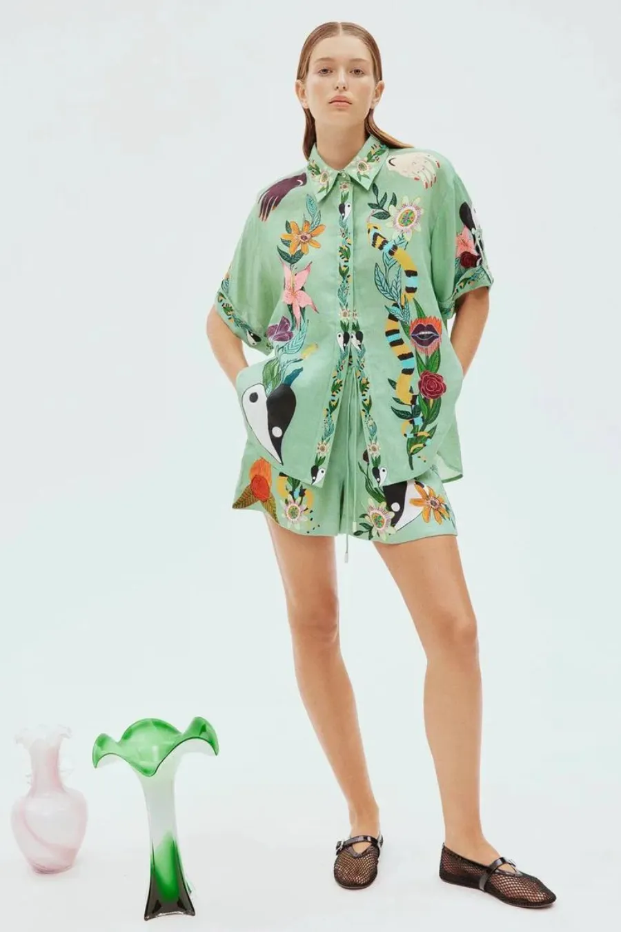 Meagan Oversized Linen Shirt Jade